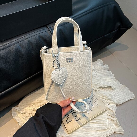 Chic Structured Mini Vertical Tote with Heart Charm - Picture 9 of 12